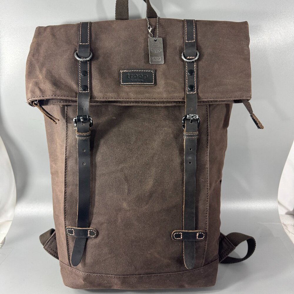 Troop London Heritage Canvas 15 Inch Laptop Backpack, Brown